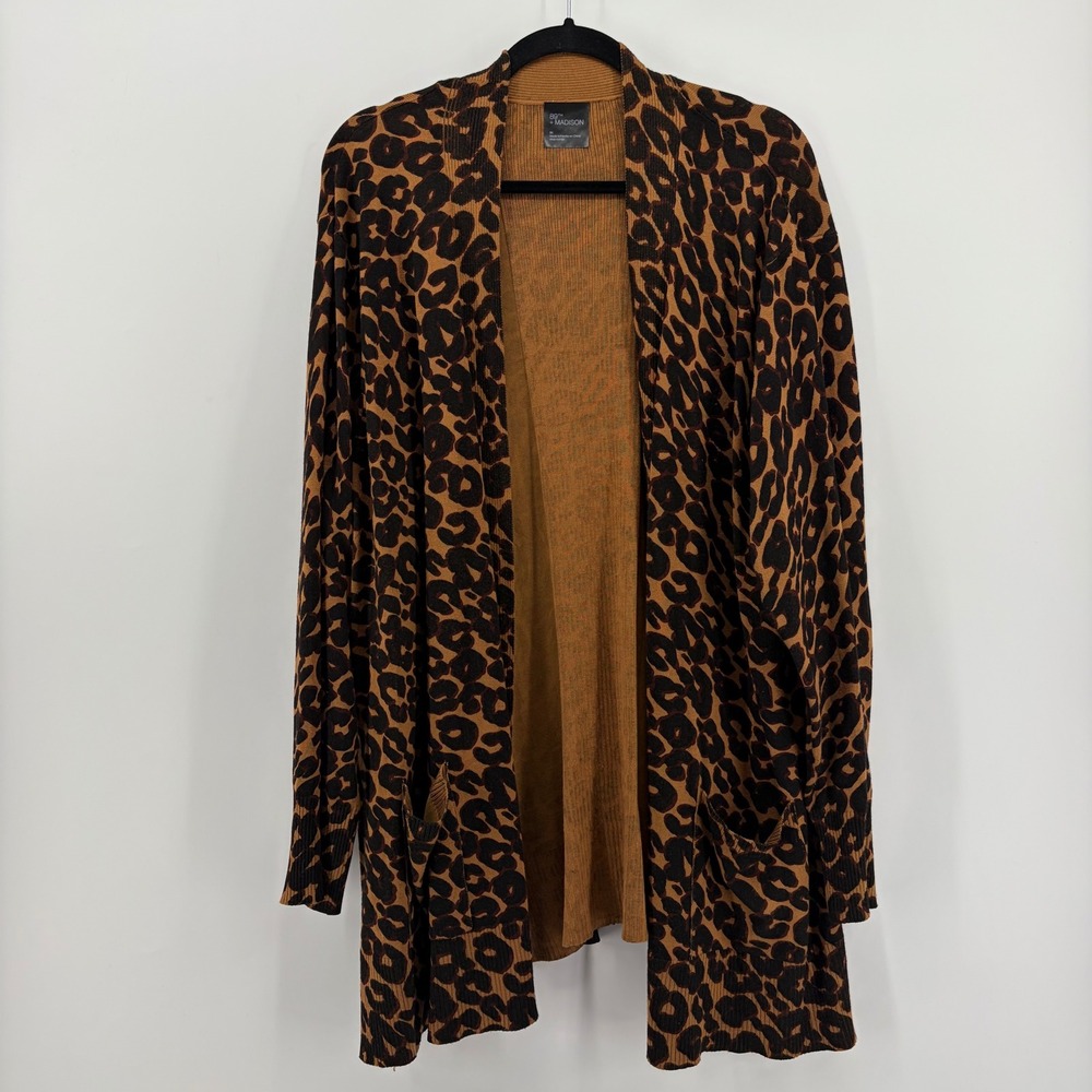 89th + Madison Womens 3X Leopard Print Open Front Cardigan Sweater‎ Long Sleeve